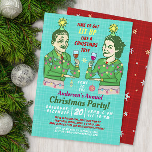 Funny Christmas Party Retro Adult Drink Lit Up Kaart