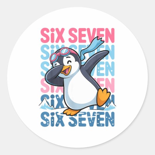 Funny Christmas Penguin Dabbing Xmas Dab Six Seven Ronde Sticker (Voorkant)