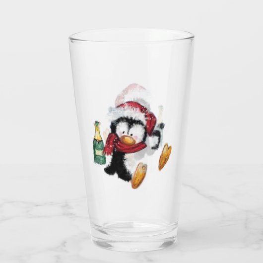 Funny Christmas Penguin Glass Glas (Achterkant)