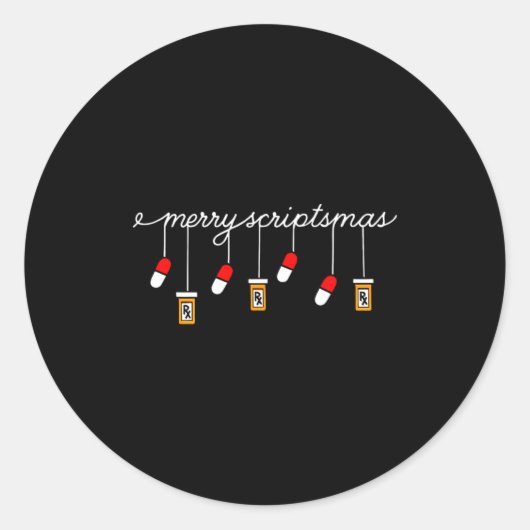 Funny Christmas Pharmacy Phrase Merry Scriptsmas C Ronde Sticker (Voorkant)