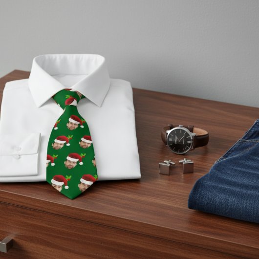 Funny Christmas Photo Face Santa Hat Gift Neck Tie Stropdas