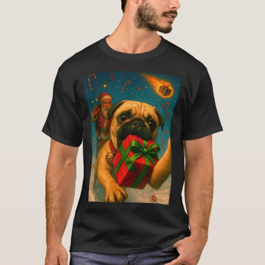 Funny Christmas Pug Shirt - Selfie With Santa Xmas (Voorkant)