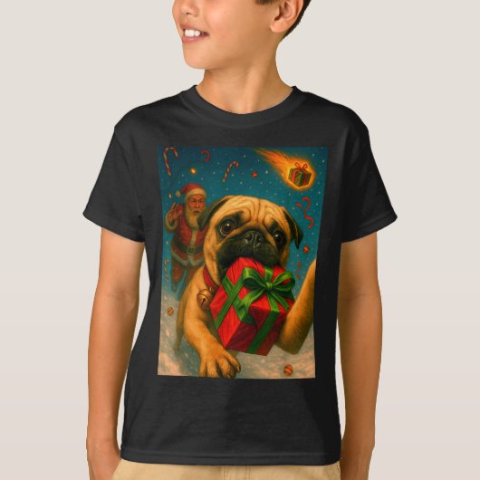 Funny Christmas Pug Shirt - Selfie With Santa Xmas (Voorkant)