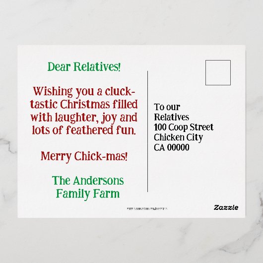 Funny Christmas Quote Schattige Fun Chicken Drawin Folie Feestdagen Briefkaart (Achterkant)