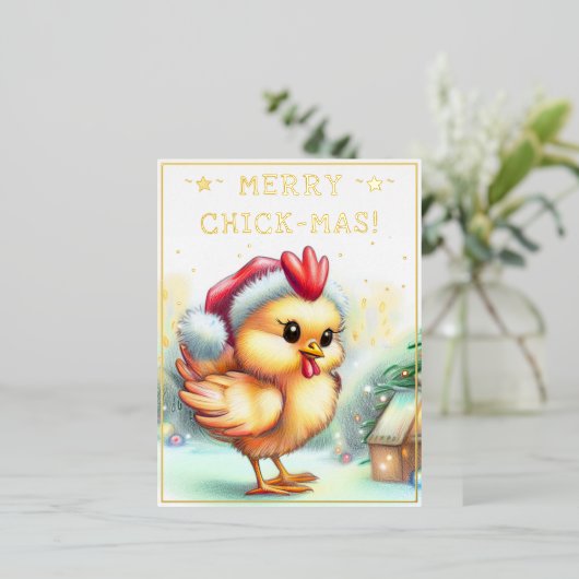 Funny Christmas Quote Schattige Fun Chicken Drawin Folie Feestdagen Briefkaart (Staand Voorkant)