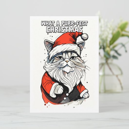 Funny Christmas Quote Schattigee grillige kerstkat Feestdagenkaart (Staand voorkant)