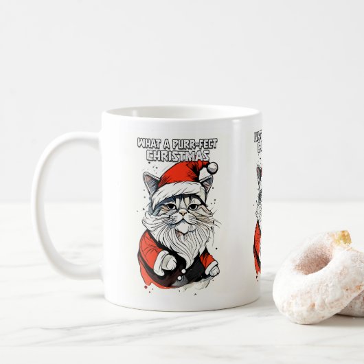 Funny Christmas Quote Schattigee grillige kerstkat Koffiemok (Met donut)