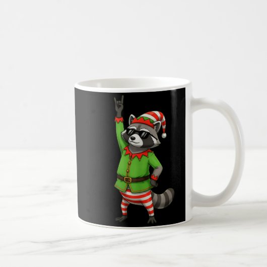 Funny Christmas Raccoon Dressed As Elf With Sungle Koffiemok (Rechts)