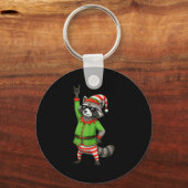 Funny Christmas Raccoon Dressed As Elf With Sungle Sleutelhanger (Voorkant)
