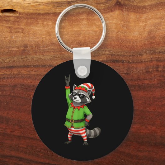 Funny Christmas Raccoon Dressed As Elf With Sungle Sleutelhanger (Voorkant)