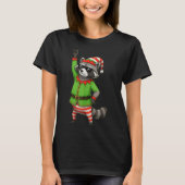 Funny Christmas Raccoon Dressed As Elf With Sungle T-shirt (Voorkant)