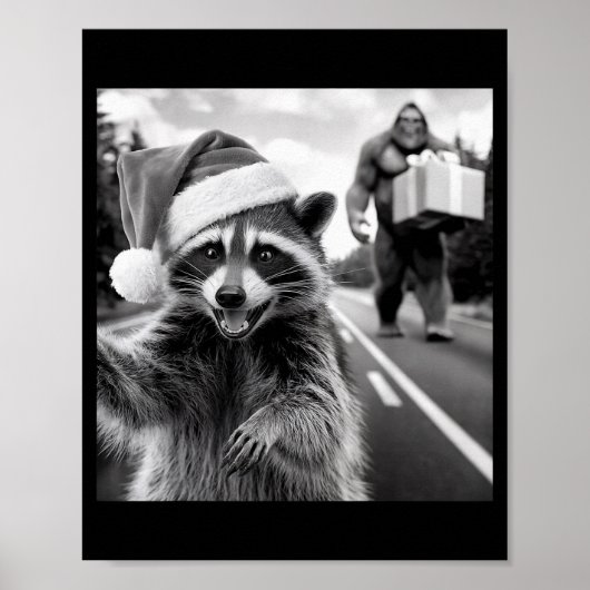 Funny Christmas Raccoon Shirt Raccoon Selfie With  Poster (Voorkant)