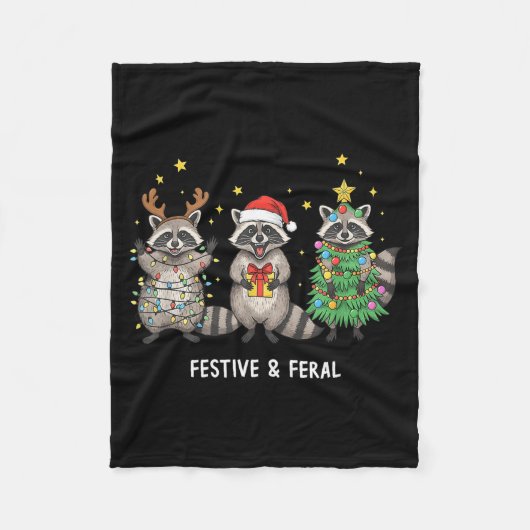 Funny Christmas Racoon - Feral But Festive  Fleece Deken (Voorkant)