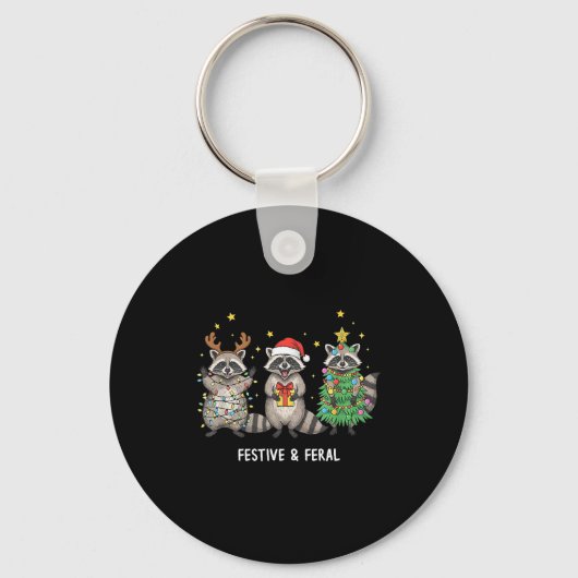 Funny Christmas Racoon - Feral But Festive  Sleutelhanger (Voorkant)