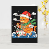 Funny Christmas Ramen Cat Eating Noodles Japanese  Kaart (Gele Bloem)