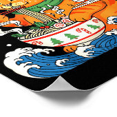 Funny Christmas Ramen Cat Eating Noodles Japanese  Poster (Hoek)