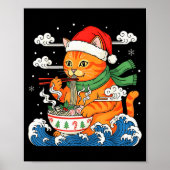 Funny Christmas Ramen Cat Eating Noodles Japanese  Poster (Voorkant)