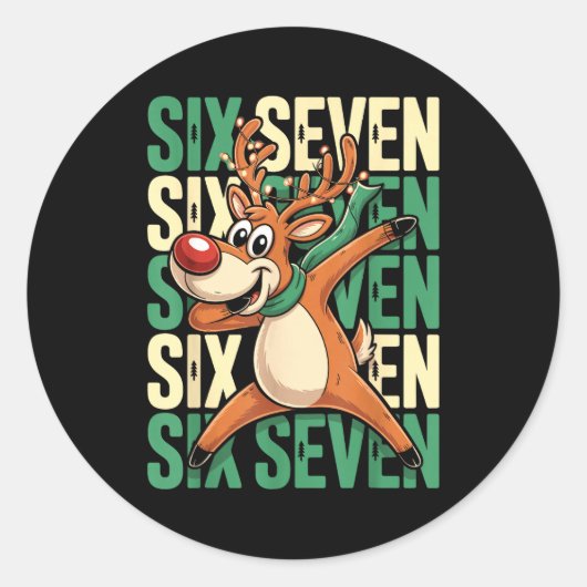 Funny Christmas Reindeer Dabbing Xmas Dab Six Seve Ronde Sticker (Voorkant)