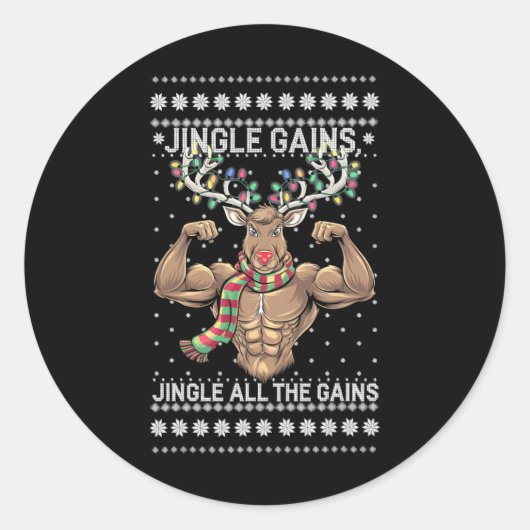 Funny Christmas Reindeer Gym Workout Jingle All Th Ronde Sticker (Voorkant)