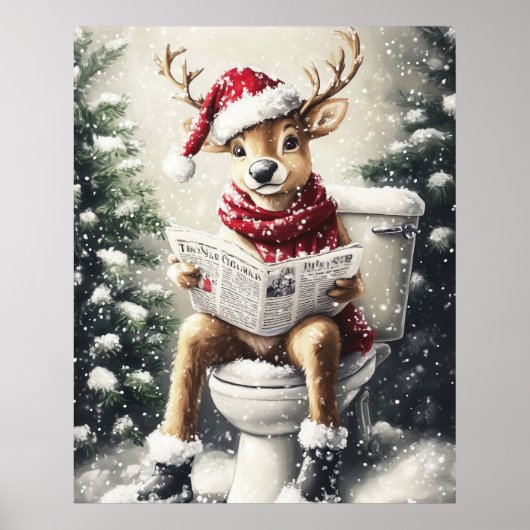 Funny Christmas Reindeer Reading on the Toilet Poster (Voorkant)