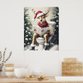 Funny Christmas Reindeer Reading on the Toilet Poster (Keuken)