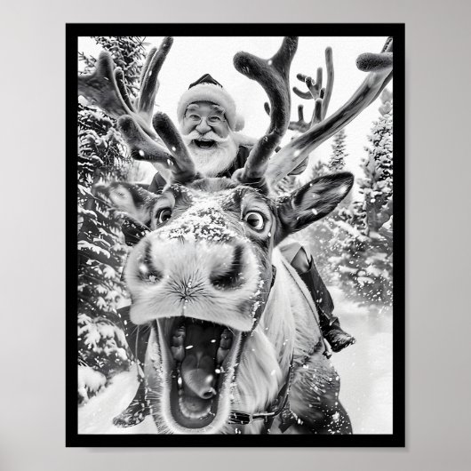 Funny Christmas Reindeer Selfie Santa Claus Xmas S Poster (Voorkant)