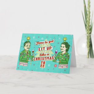 Funny Christmas Retro Drinking Humor Couple Lit Up Feestdagen Kaart