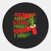 Funny Christmas Rock Paper Scissors Throat Punch  Ronde Sticker (Voorkant)