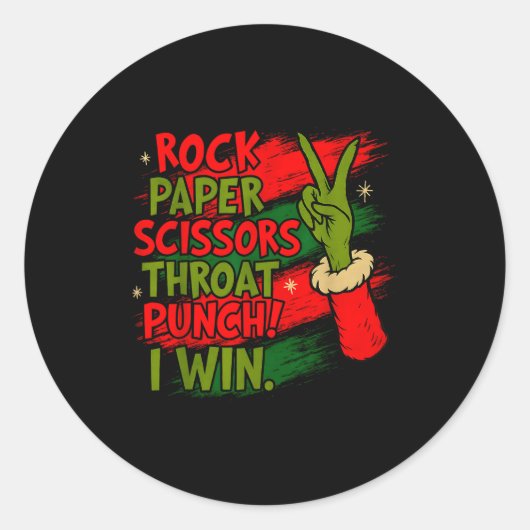 Funny Christmas Rock Paper Scissors Throat Punch  Ronde Sticker (Voorkant)