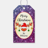 Funny Christmas Rudolph rendieren Paarse glitter Cadeaulabel (Voorkant)