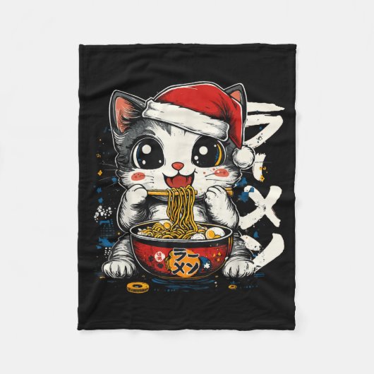 Funny Christmas Santa Cat Ramen Japanese Kawaii An Fleece Deken (Voorkant)