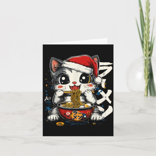 Funny Christmas Santa Cat Ramen Japanese Kawaii An Kaart (Voorkant)