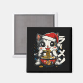 Funny Christmas Santa Cat Ramen Japanese Kawaii An Magneet (Voorkant / Achterkant)