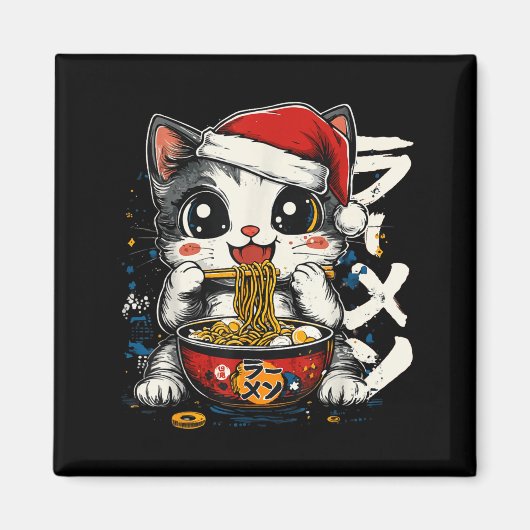 Funny Christmas Santa Cat Ramen Japanese Kawaii An Magneet (Voorkant)
