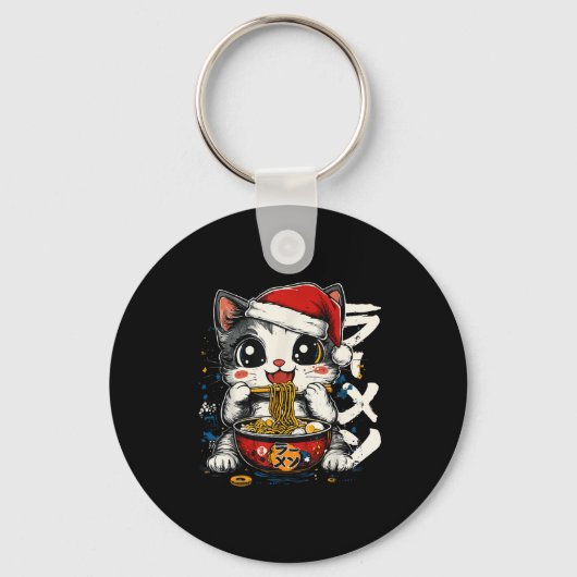 Funny Christmas Santa Cat Ramen Japanese Kawaii An Sleutelhanger (Voorkant)