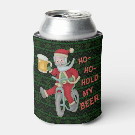 Funny Christmas Santa Claus Bier Humor Monogrammed Blikjeskoeler (Blikje Voorkant)