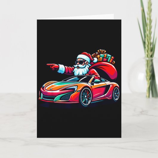 Funny Christmas Santa Claus Driving Srt Car Xmas P Kaart (Voorkant)
