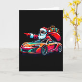 Funny Christmas Santa Claus Driving Srt Car Xmas P Kaart (Gele Bloem)
