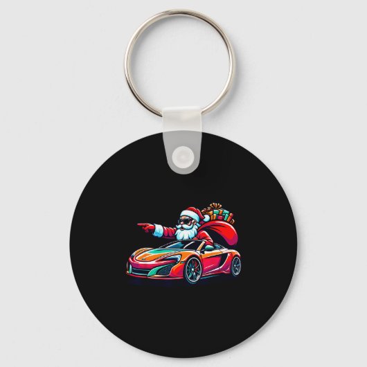 Funny Christmas Santa Claus Driving Srt Car Xmas P Sleutelhanger (Voorkant)