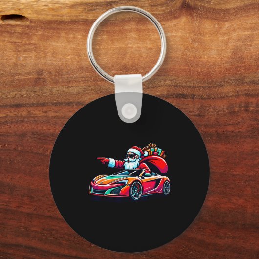 Funny Christmas Santa Claus Driving Srt Car Xmas P Sleutelhanger (Voorkant)