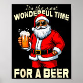 Funny Christmas Santa Drinking Beer Wonderful Time Poster (Voorkant)