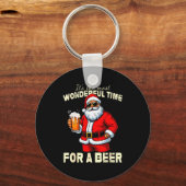 Funny Christmas Santa Drinking Beer Wonderful Time Sleutelhanger (Voorkant)