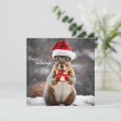 Funny Christmas Santa Eekhoorn met Cadeau Feestdagenkaart (Staand voorkant)