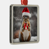 Funny Christmas Santa Eekhoorn met Cadeau Metalen Ornament (Rechts)