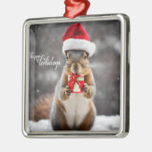 Funny Christmas Santa Eekhoorn met Cadeau Metalen Ornament (Links)