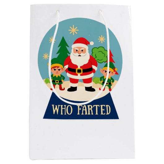 Funny Christmas Santa & Elves "Who Farted" Medium Cadeauzakje (Voorkant)