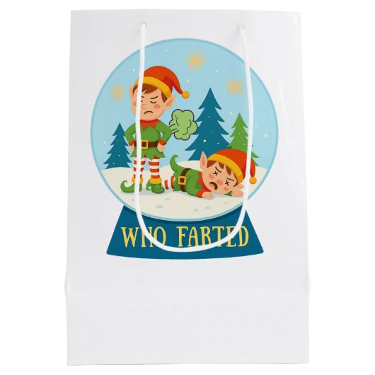 Funny Christmas Santa & Elves "Who Farted" Medium Cadeauzakje (Achterkant)