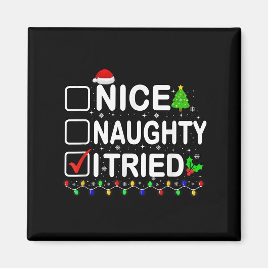 Funny Christmas Santa Hat Xmas Lights Nice Naughty Magneet (Voorkant)