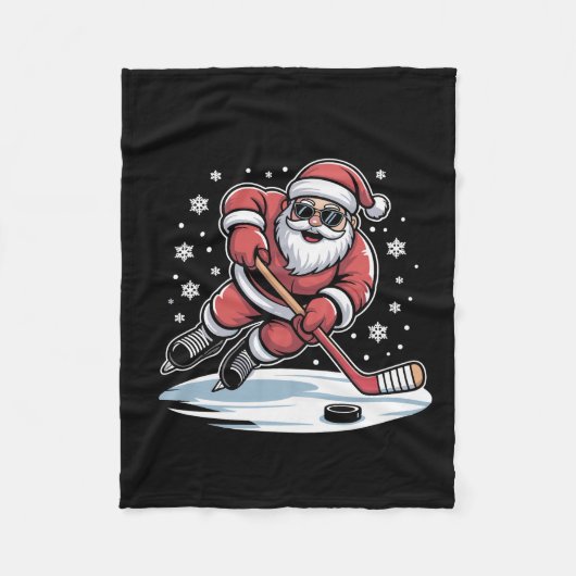 Funny Christmas Santa Playing Ice Hockey Xmas  Fleece Deken (Voorkant)