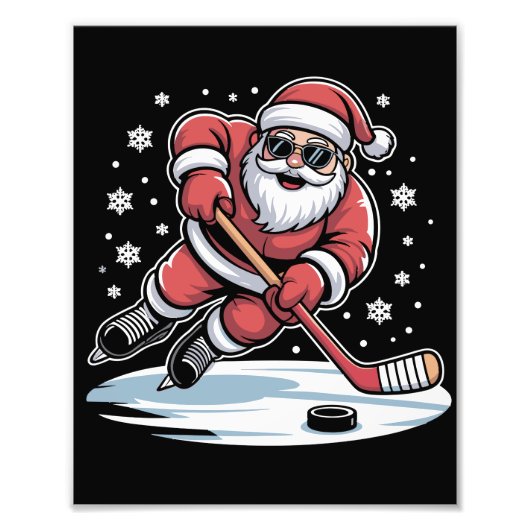 Funny Christmas Santa Playing Ice Hockey Xmas Foto Afdruk (Voorkant)